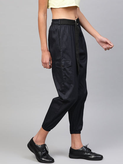 Women's Navy Jogger Belted Pants