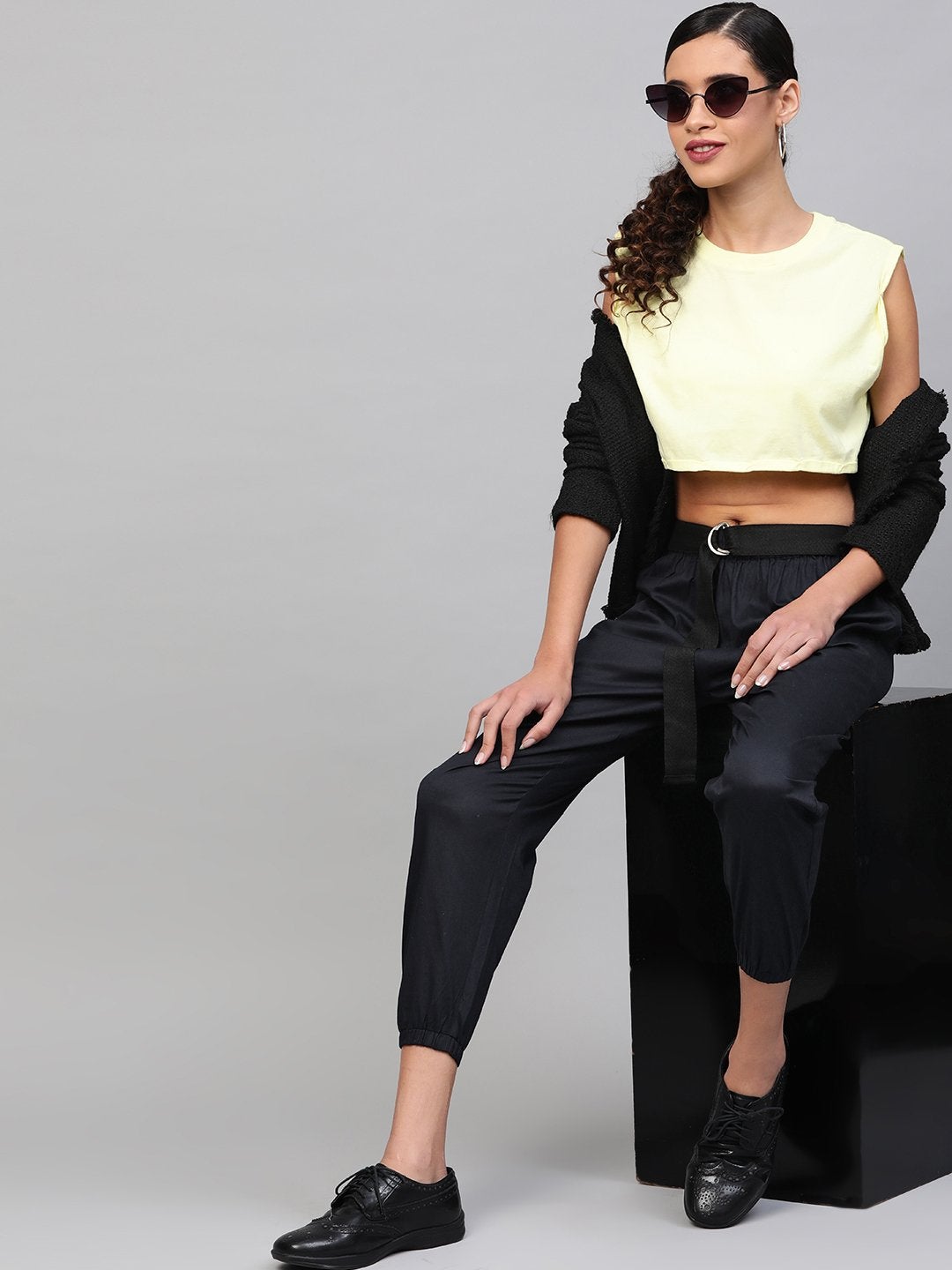 Women's Navy Jogger Belted Pants