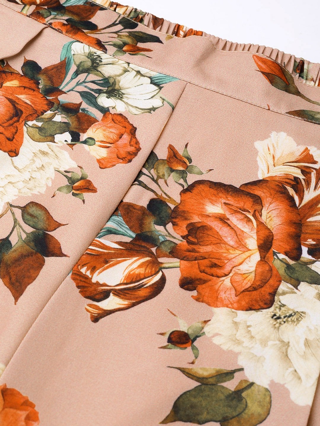 Women's Peach Floral Flared Palazzos