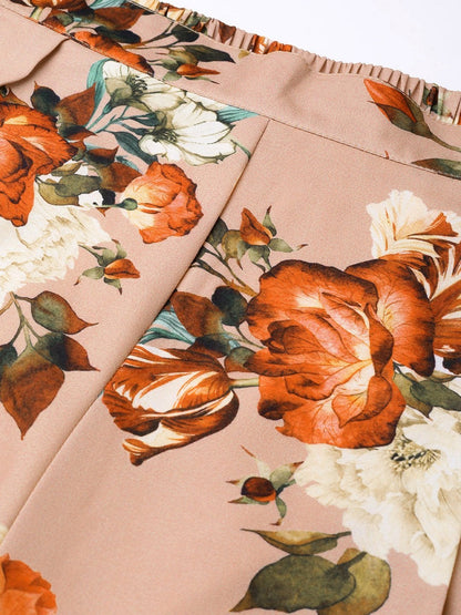 Women's Peach Floral Flared Palazzos