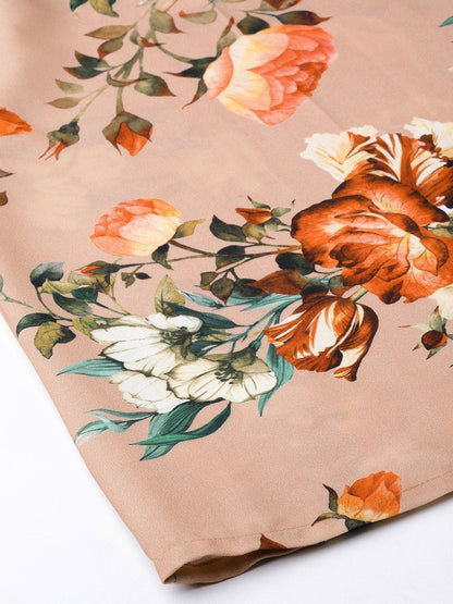Women's Peach Floral Flared Palazzos