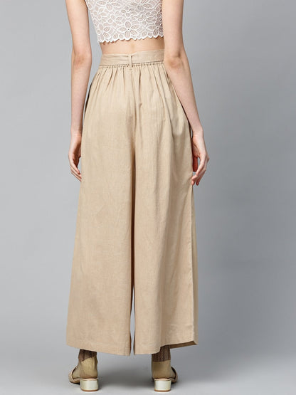 Women's Beige Pleated Palazzo