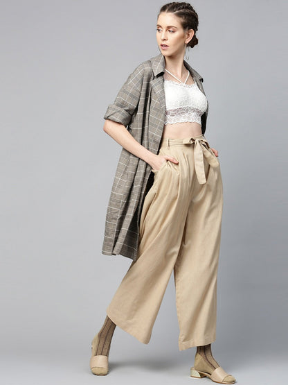 Women's Beige Pleated Palazzo