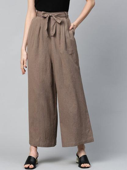 Women's Chocolate Brown Pleated Palazzo