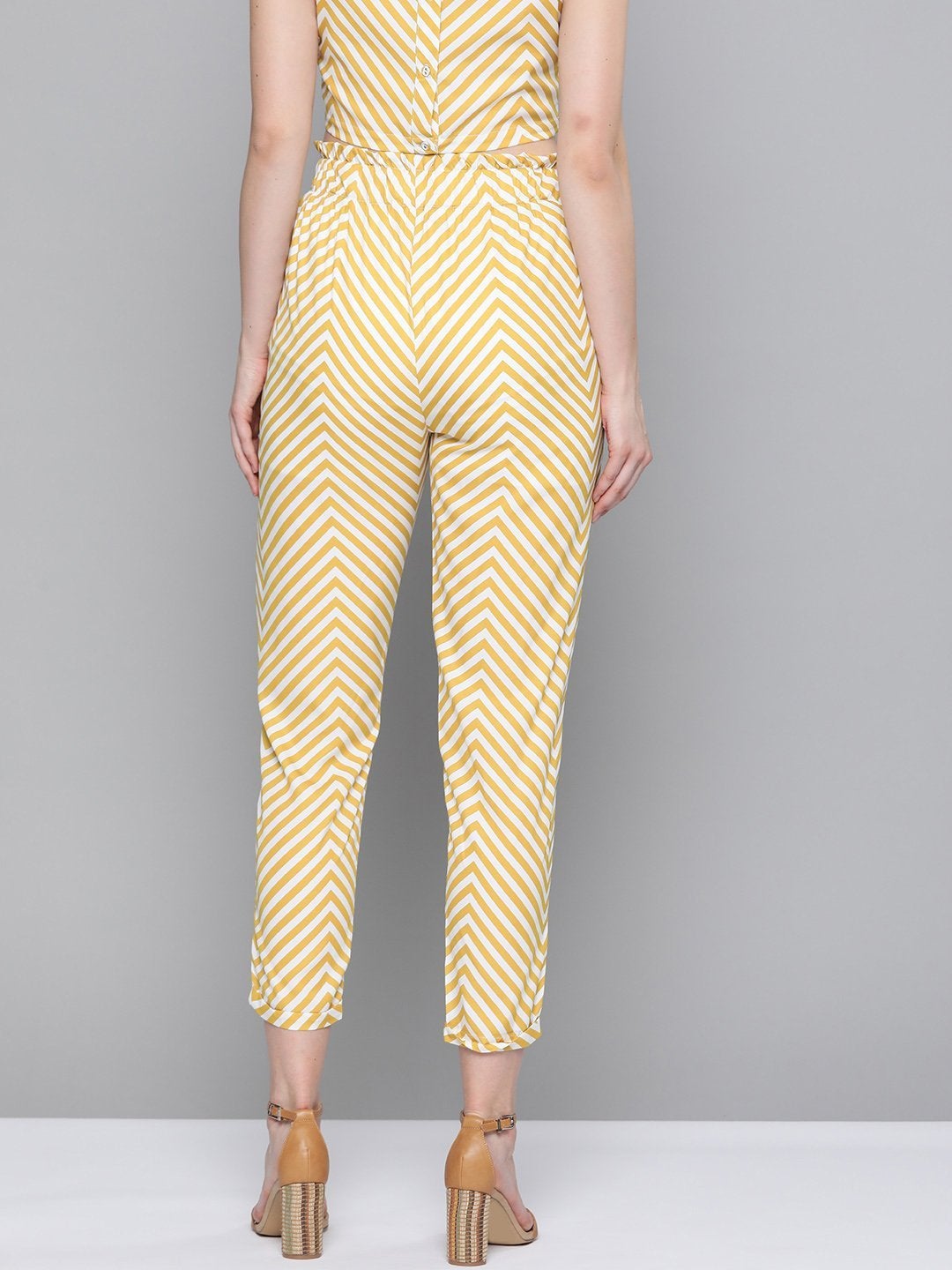 Women's Mustard Chevron Tapered Belted Pant