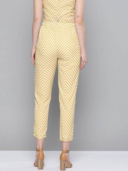 Women's Mustard Chevron Tapered Belted Pant