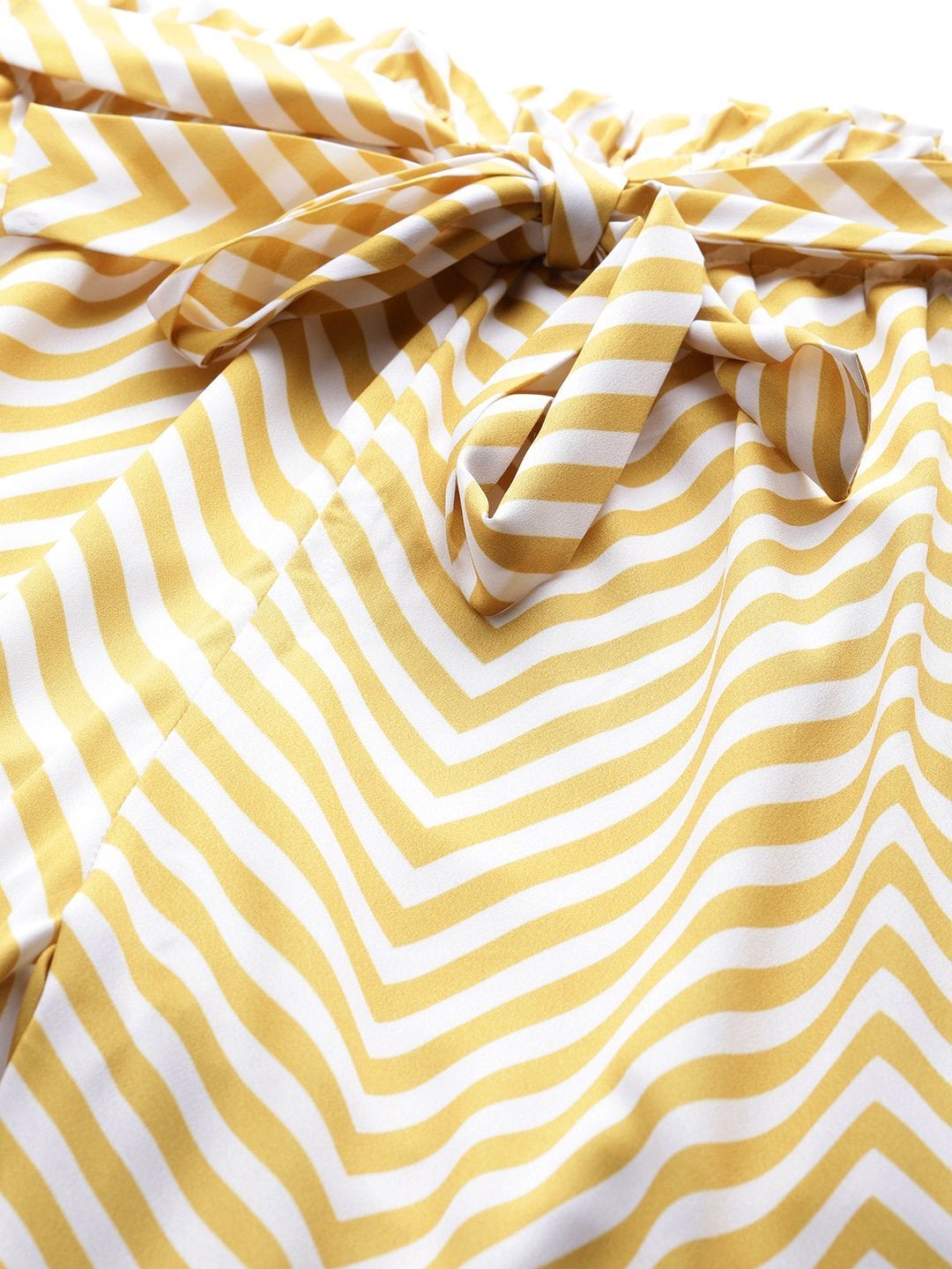 Women's Mustard Chevron Tapered Belted Pant