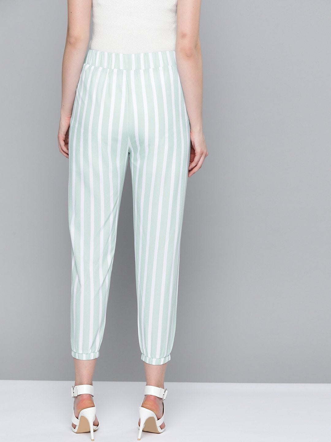 Women's Sea Green Stripe Belted Jogger