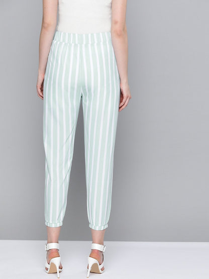 Women's Sea Green Stripe Belted Jogger