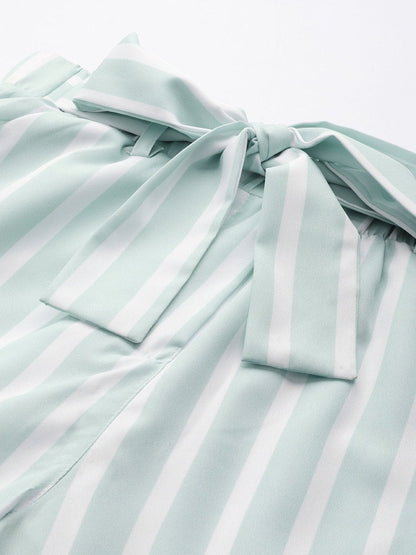 Women's Sea Green Stripe Belted Jogger