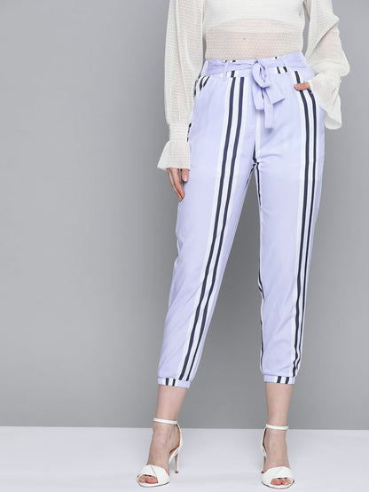 Women's Lavender Stripe Belted Jogger