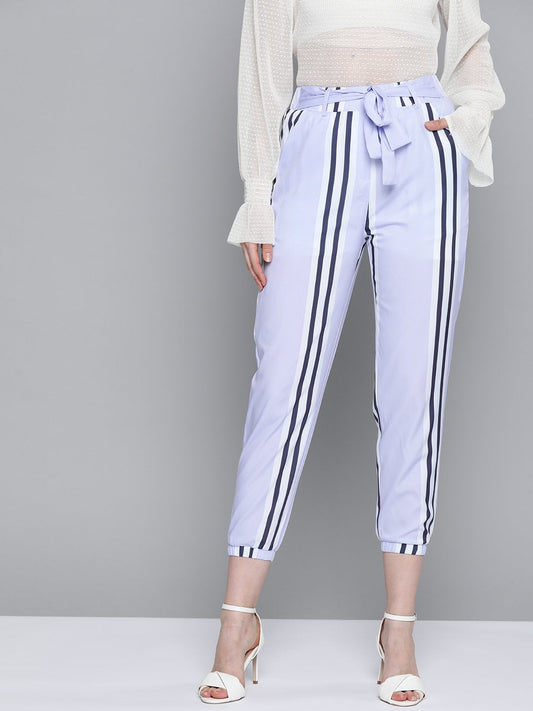 Women's Lavender Stripe Belted Jogger