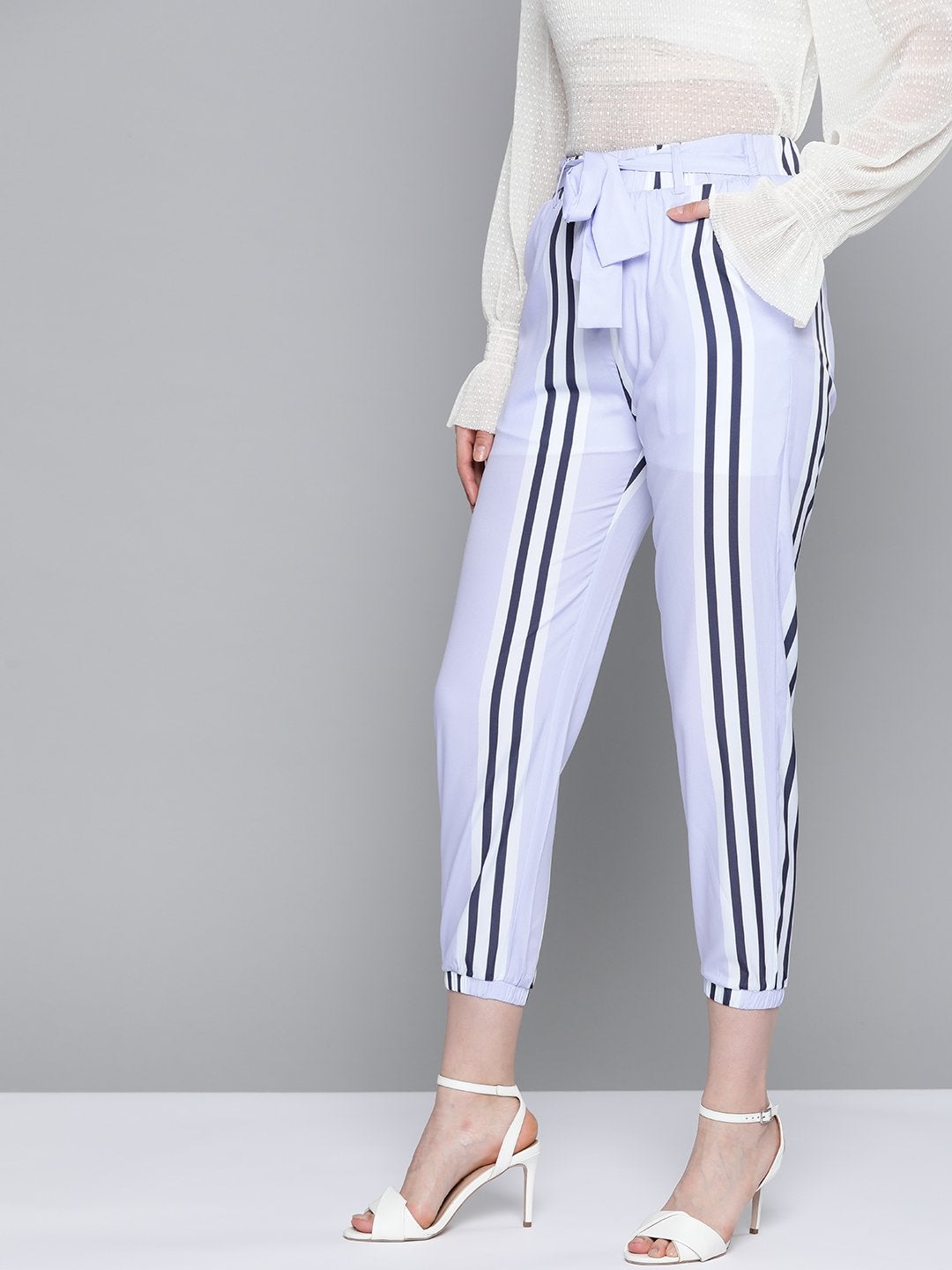 Women's Lavender Stripe Belted Jogger