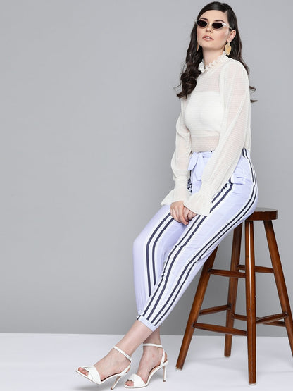Women's Lavender Stripe Belted Jogger