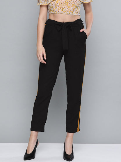 Women's Black Side Tape Detail Tapered Pants