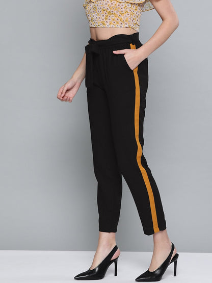 Women's Black Side Tape Detail Tapered Pants