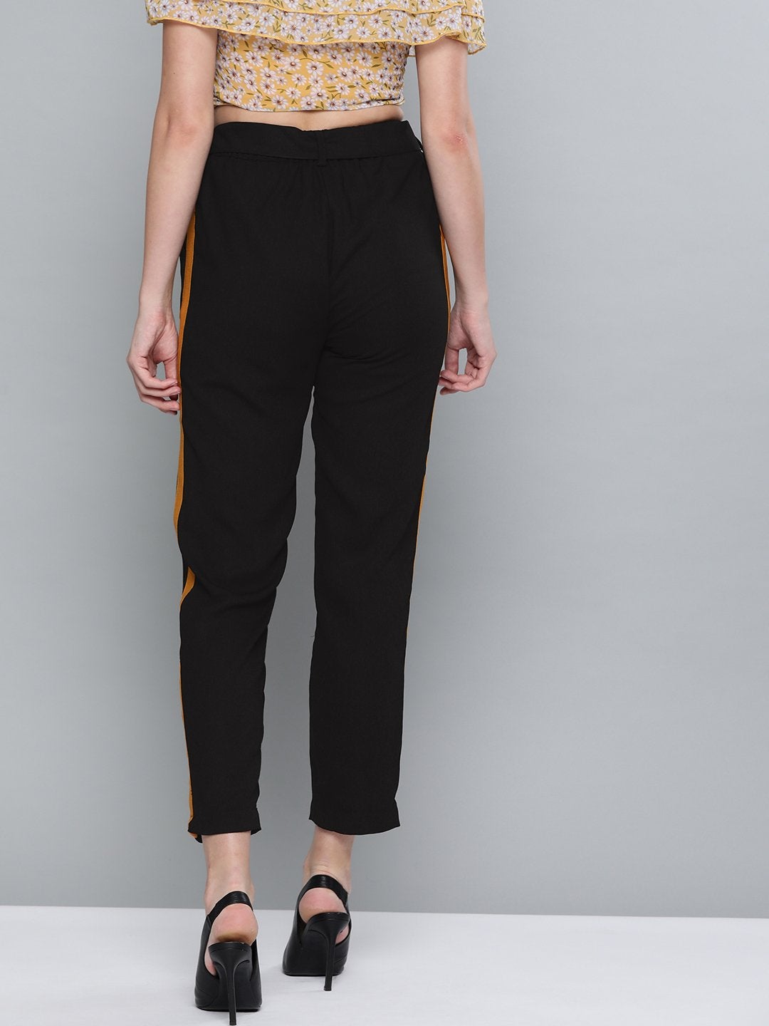 Women's Black Side Tape Detail Tapered Pants