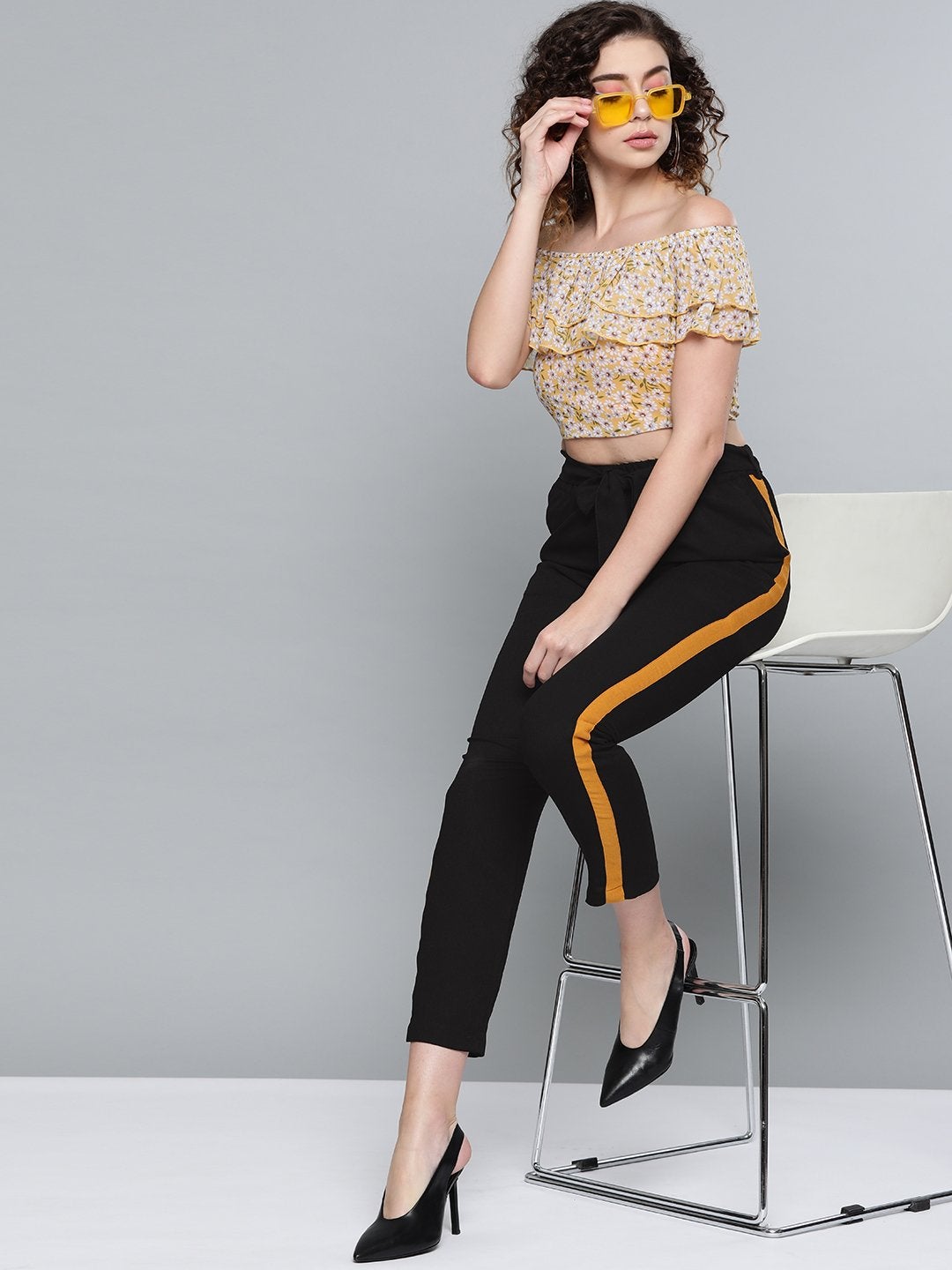 Women's Black Side Tape Detail Tapered Pants