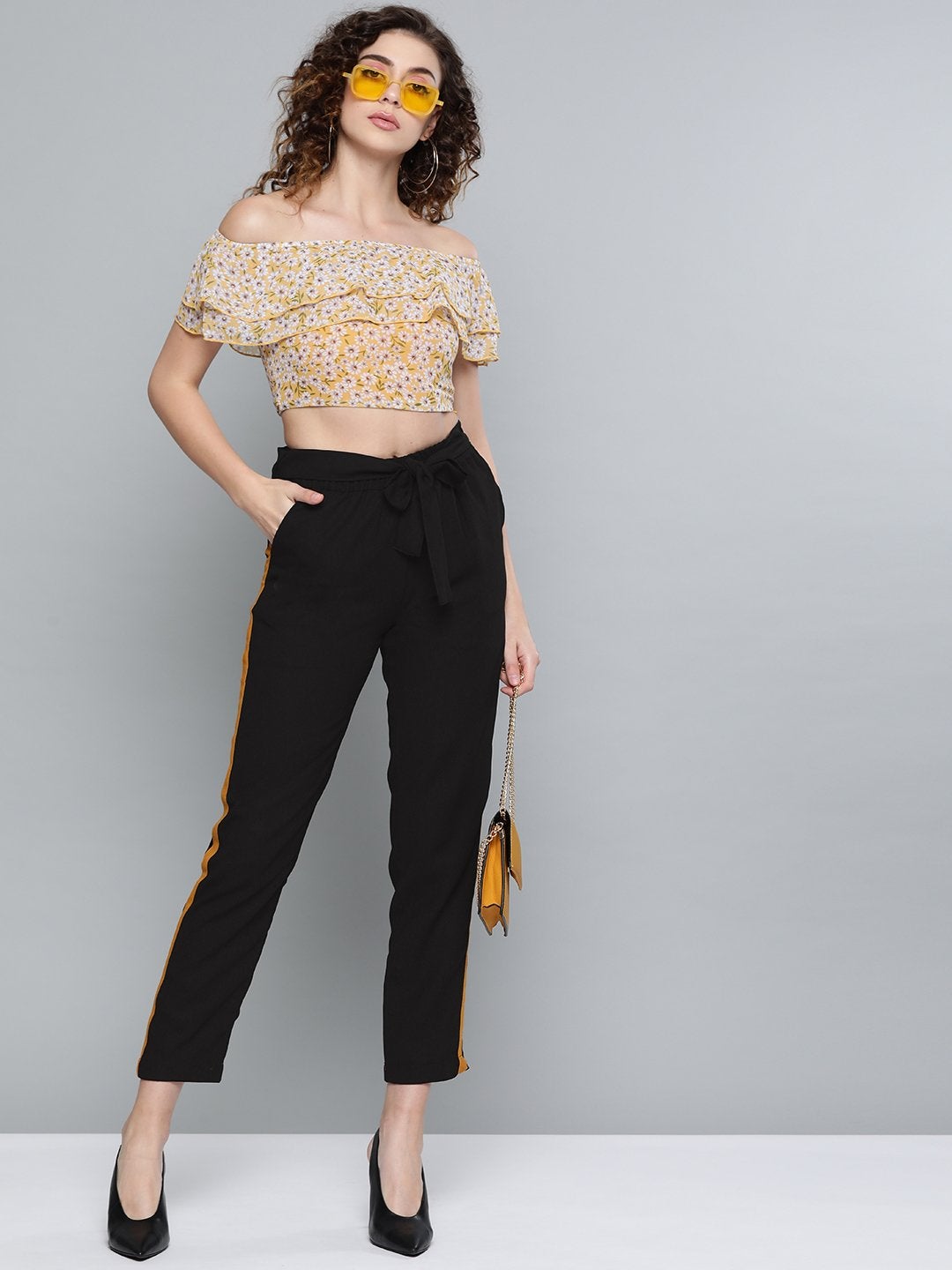 Women's Black Side Tape Detail Tapered Pants