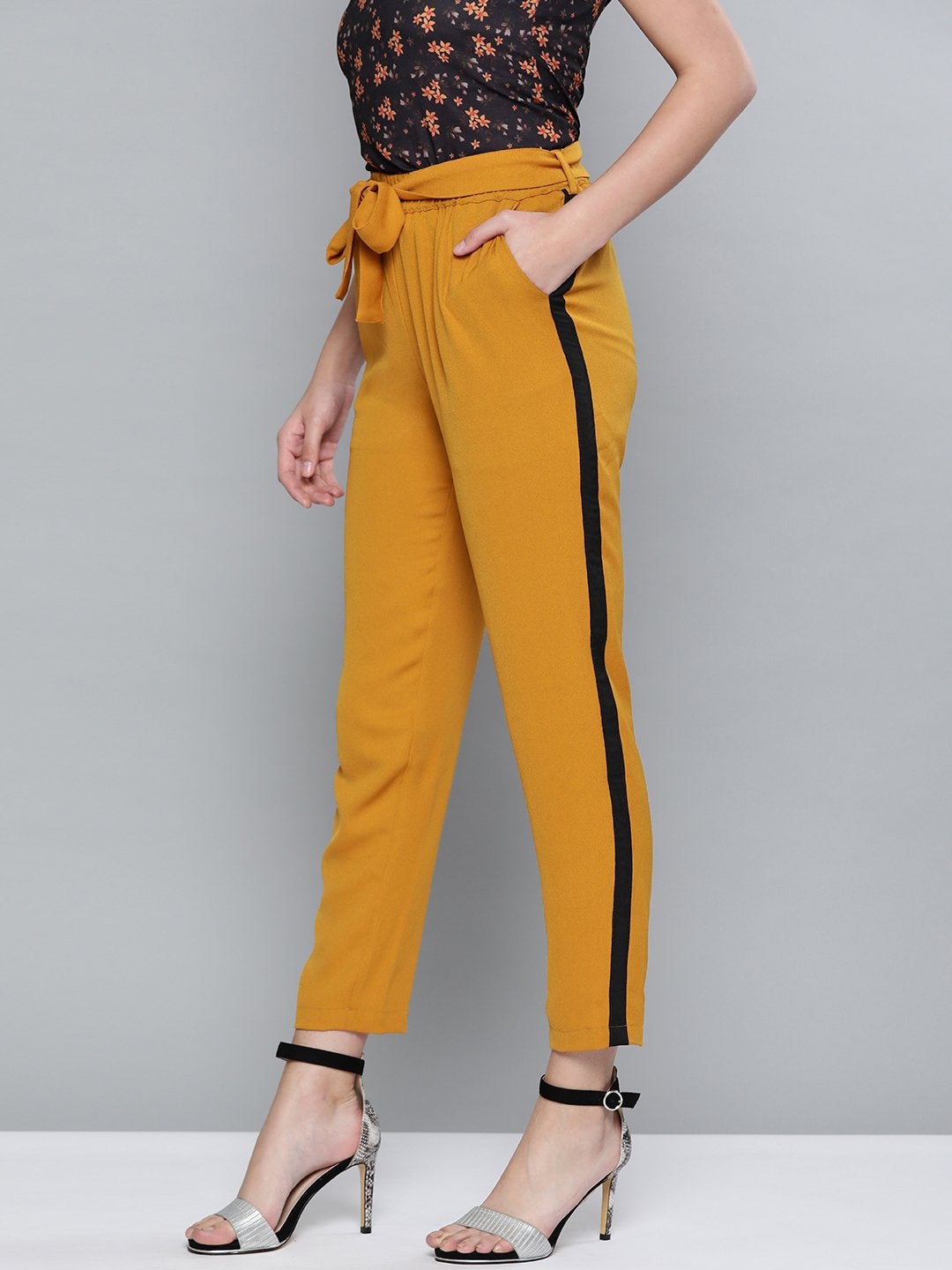 Women's Mustard Side Tape Detail Tapered Pants
