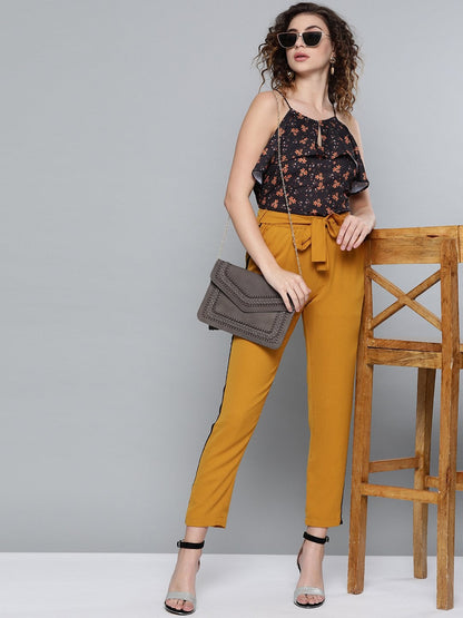 Women's Mustard Side Tape Detail Tapered Pants
