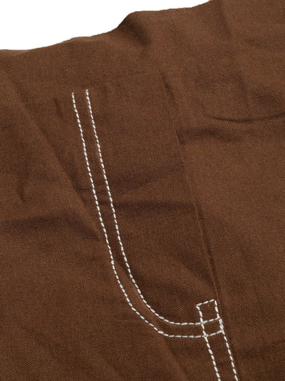Women's Brown Contrast Seam Roll Up Bottom Pants