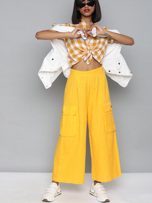 Women's Yellow Big Patch Pocket Flare Pant