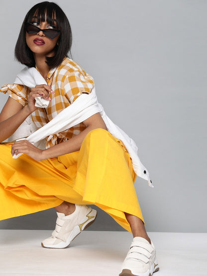 Women's Yellow Big Patch Pocket Flare Pant
