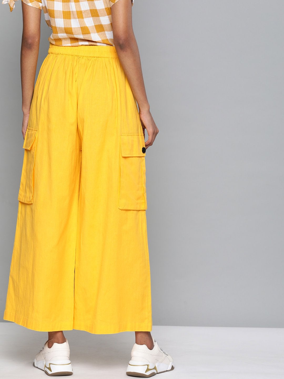 Women's Yellow Big Patch Pocket Flare Pant