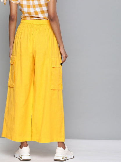 Women's Yellow Big Patch Pocket Flare Pant
