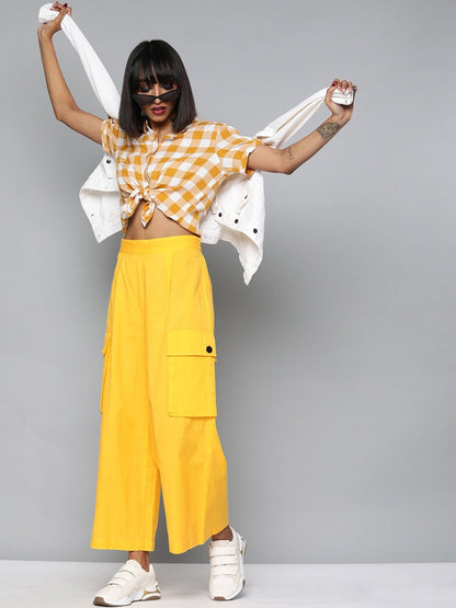 Women's Yellow Big Patch Pocket Flare Pant