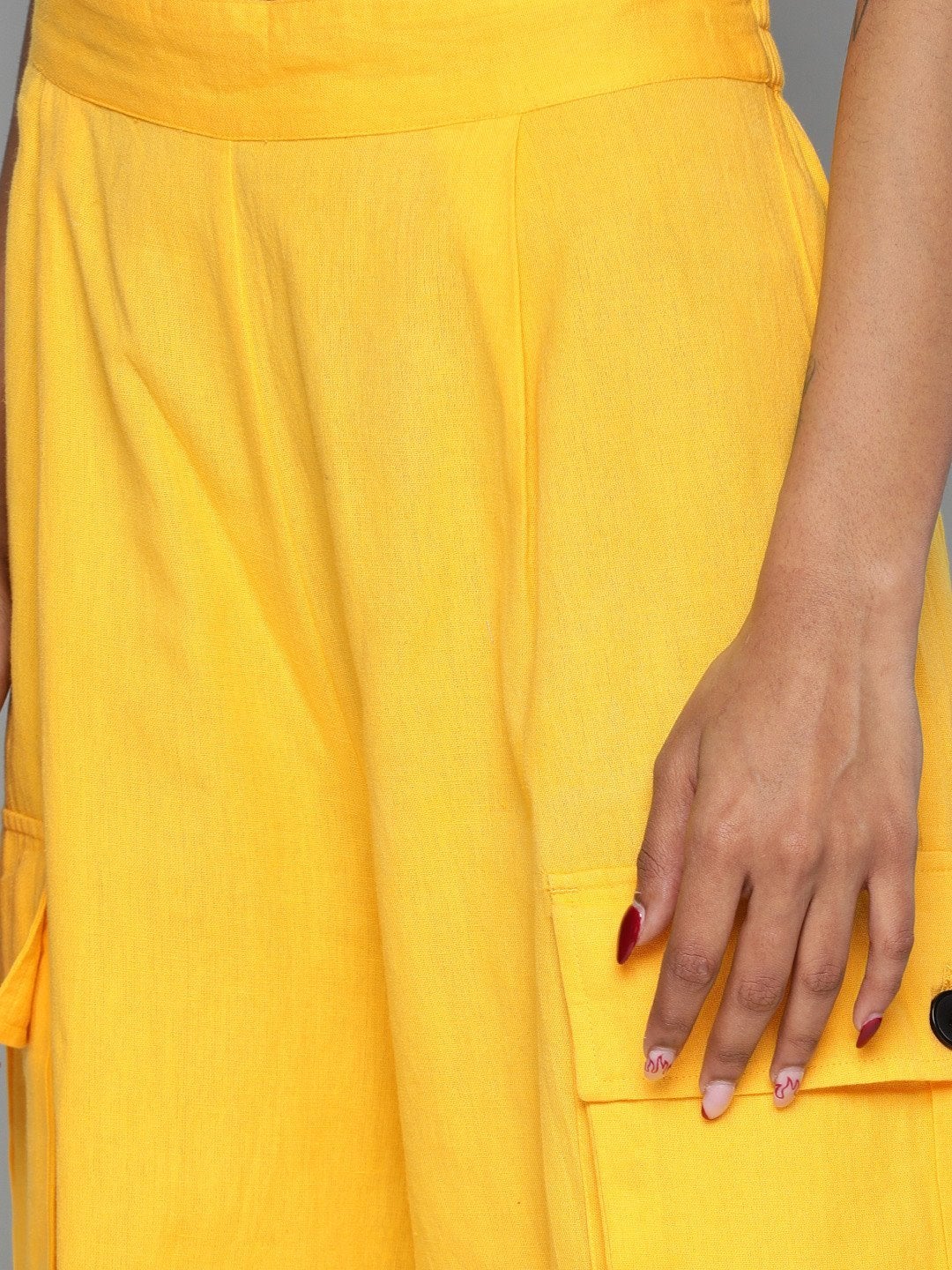 Women's Yellow Big Patch Pocket Flare Pant