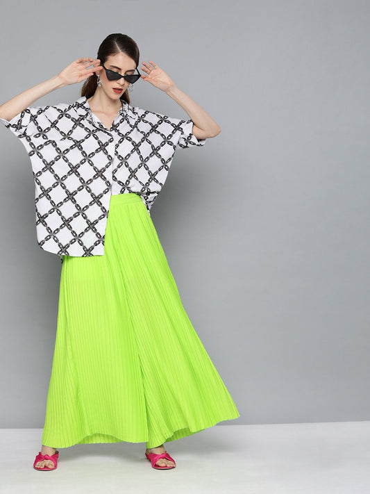 Women's Neon Green Pleated Pant