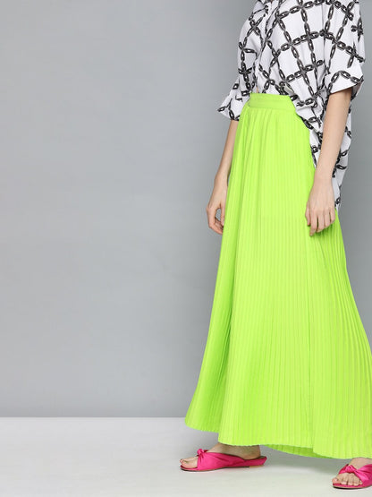 Women's Neon Green Pleated Pant