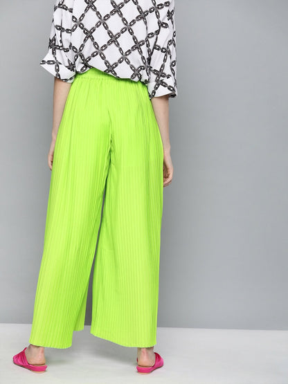 Women's Neon Green Pleated Pant