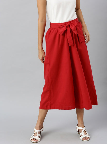 Women's Red Pocket Bag Flare Pant