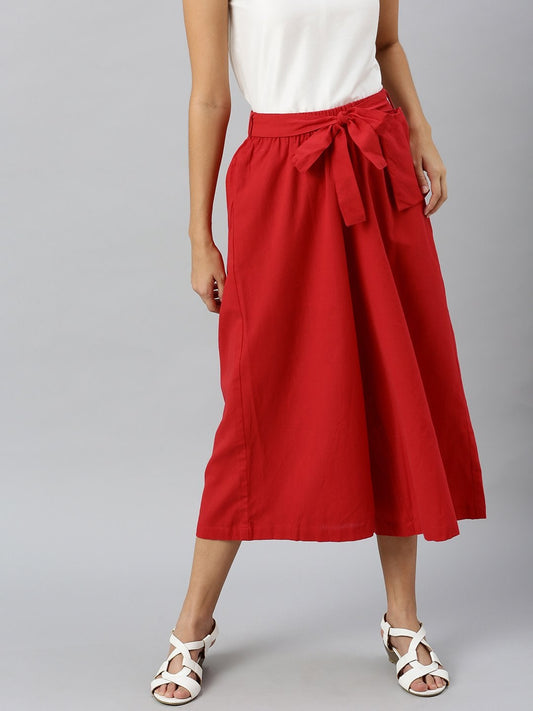 Women's Red Pocket Bag Flare Pant