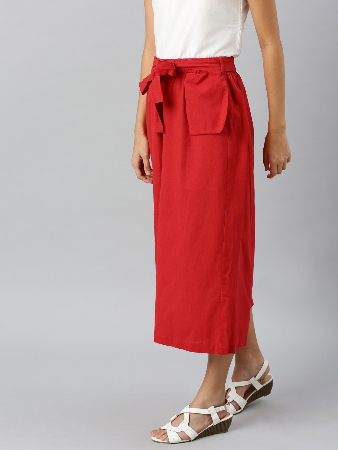 Women's Red Pocket Bag Flare Pant