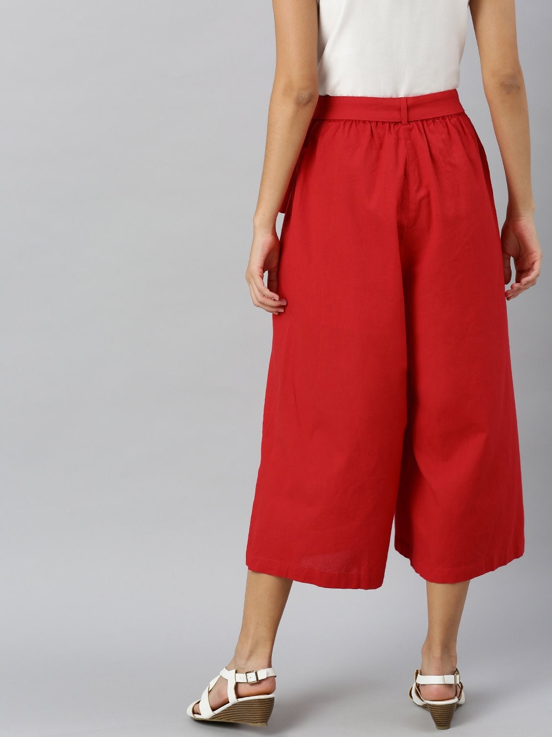 Women's Red Pocket Bag Flare Pant