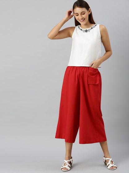 Women's Red Pocket Bag Flare Pant
