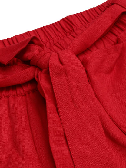 Women's Red Pocket Bag Flare Pant