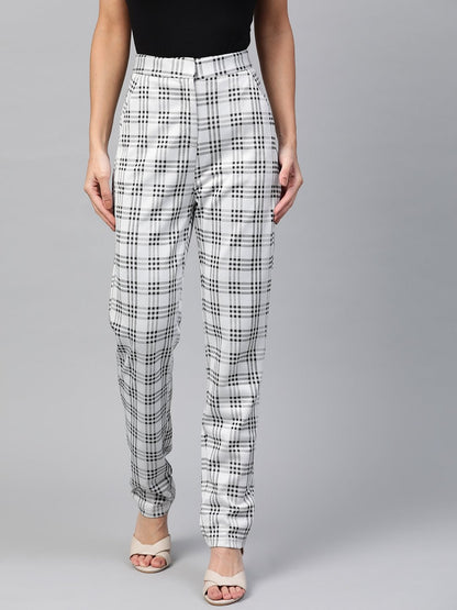 Women's Black & Grey Big Check Tapered Pant