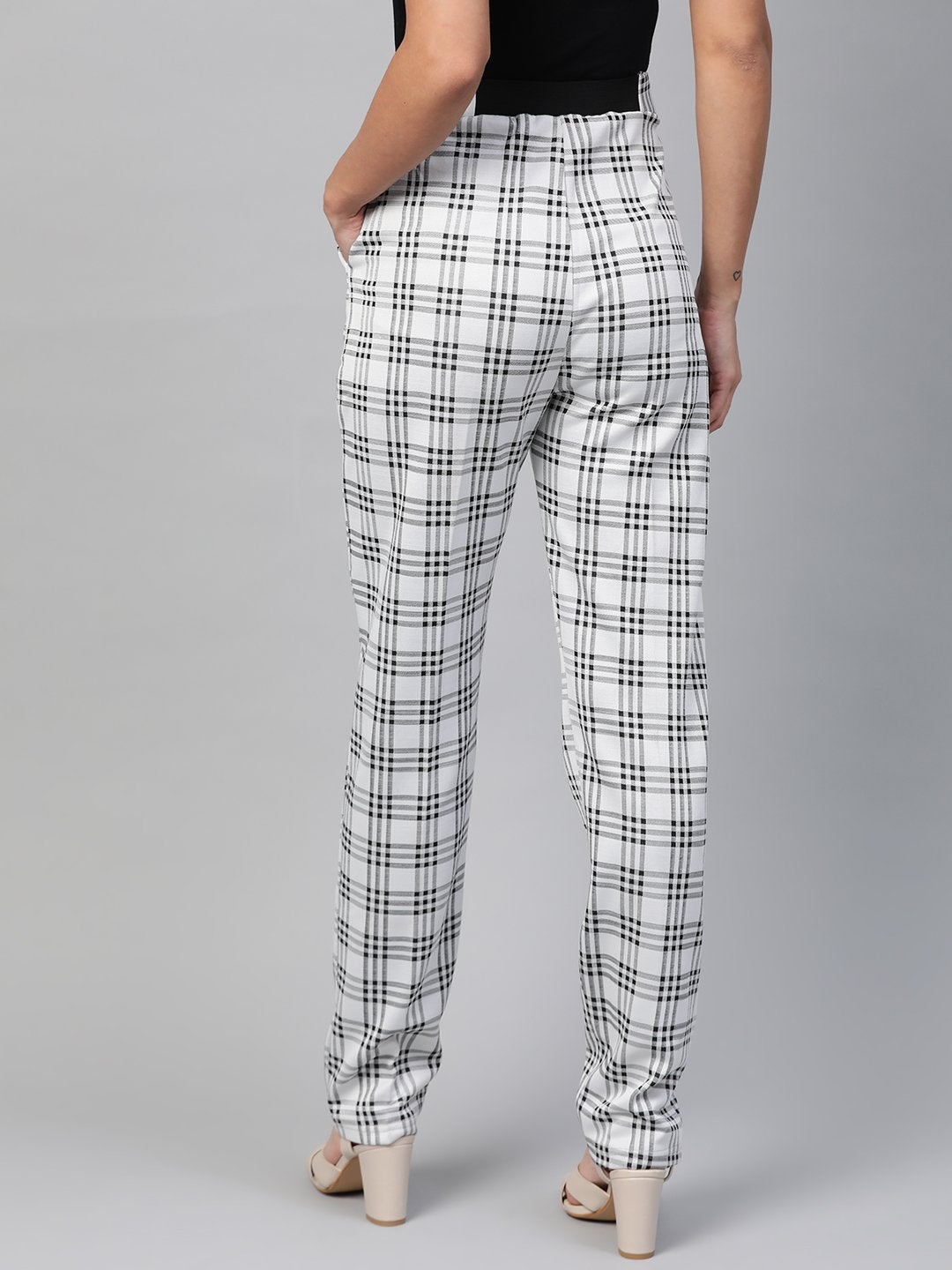 Women's Black & Grey Big Check Tapered Pant