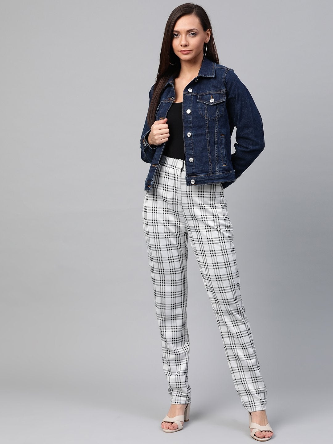 Women's Black & Grey Big Check Tapered Pant