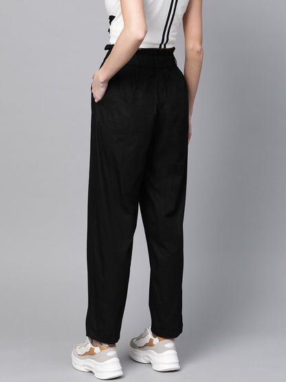 Women's Black Front Button Tapered Pants