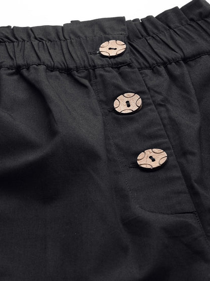 Women's Black Front Button Tapered Pants