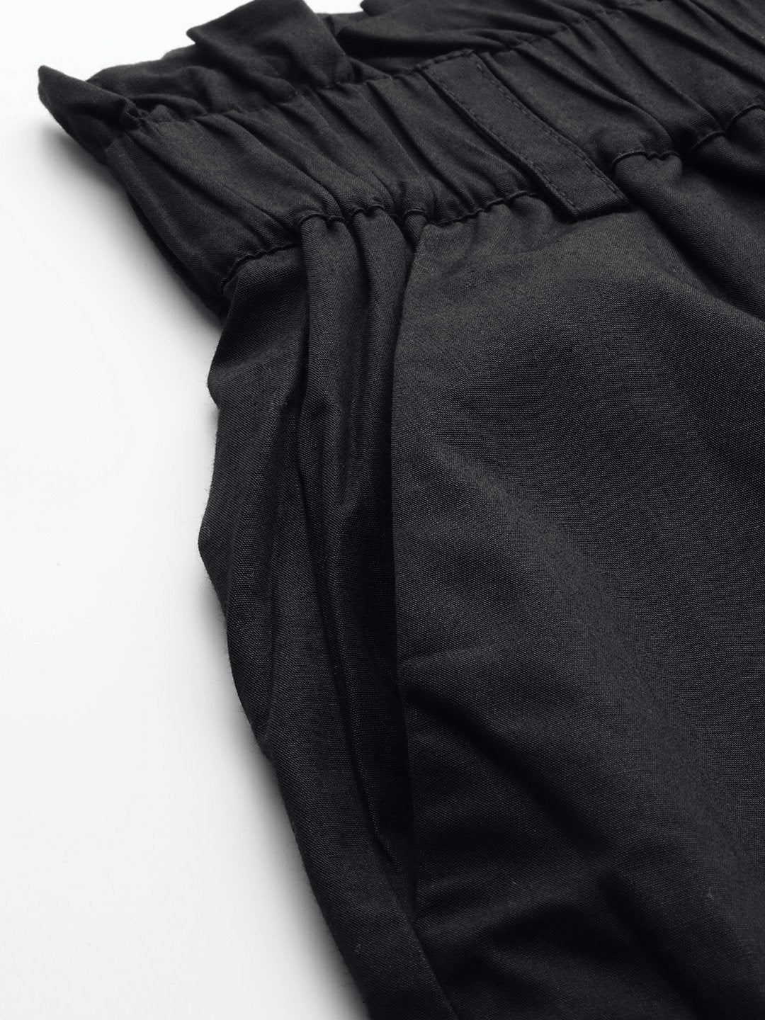 Women's Black Front Button Tapered Pants