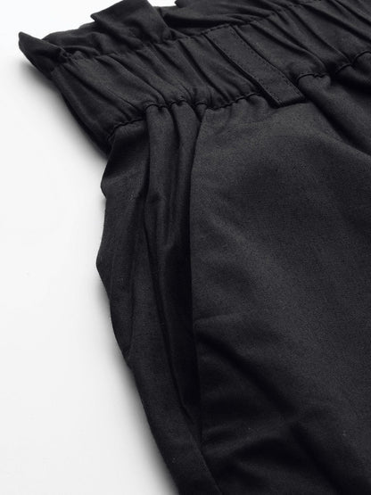 Women's Black Front Button Tapered Pants