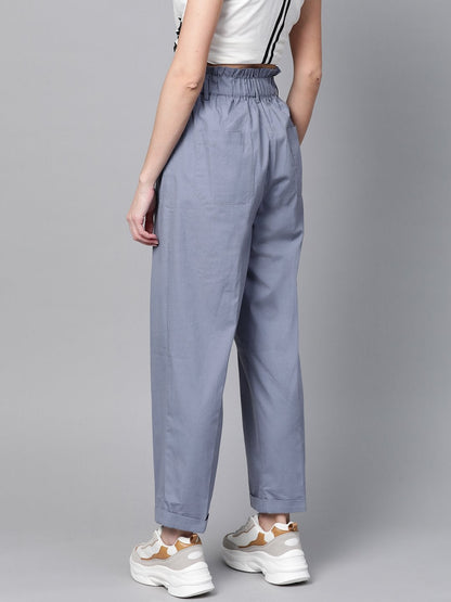 Women's Blue Front Button Tapered Pants