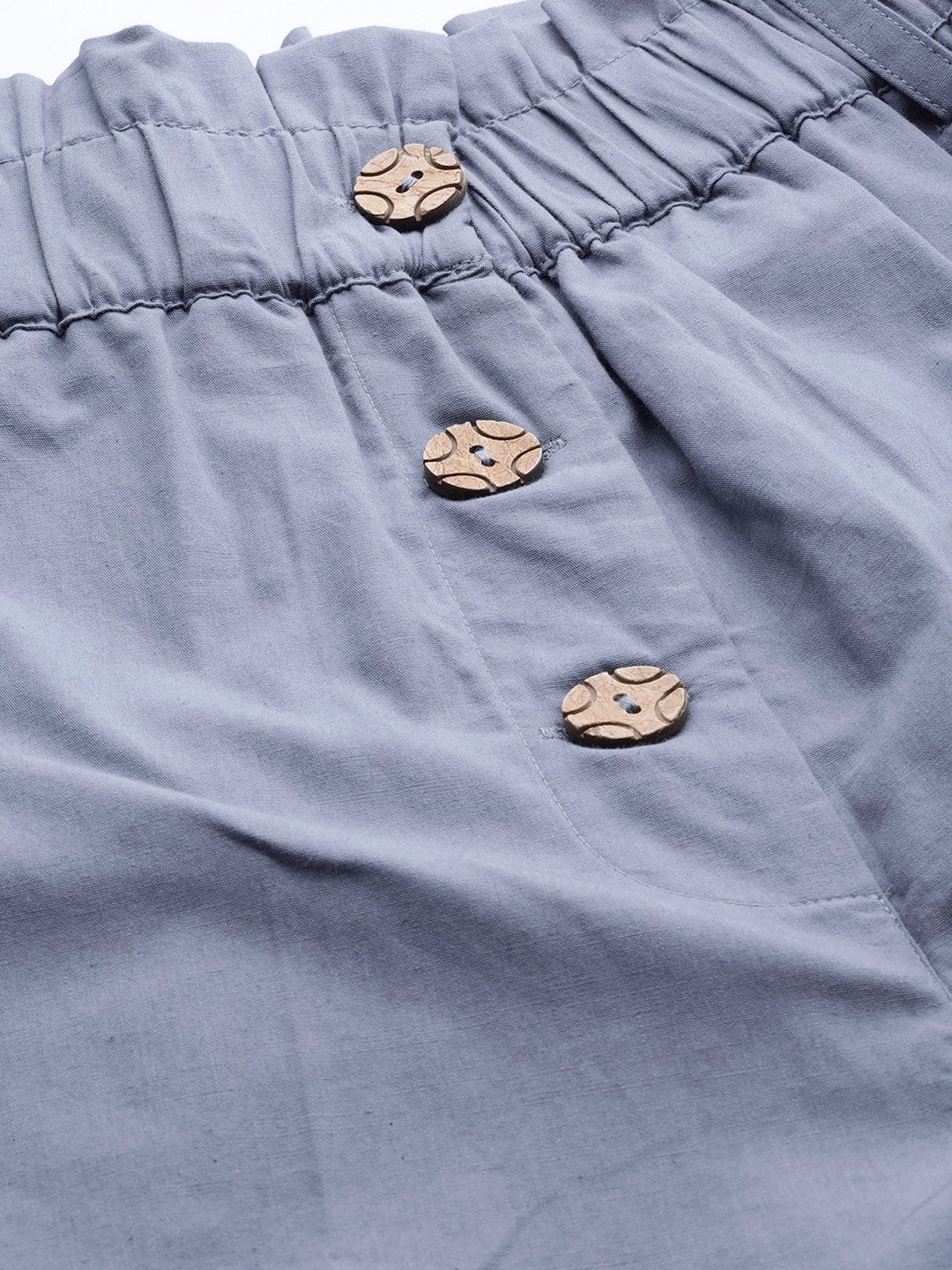 Women's Blue Front Button Tapered Pants